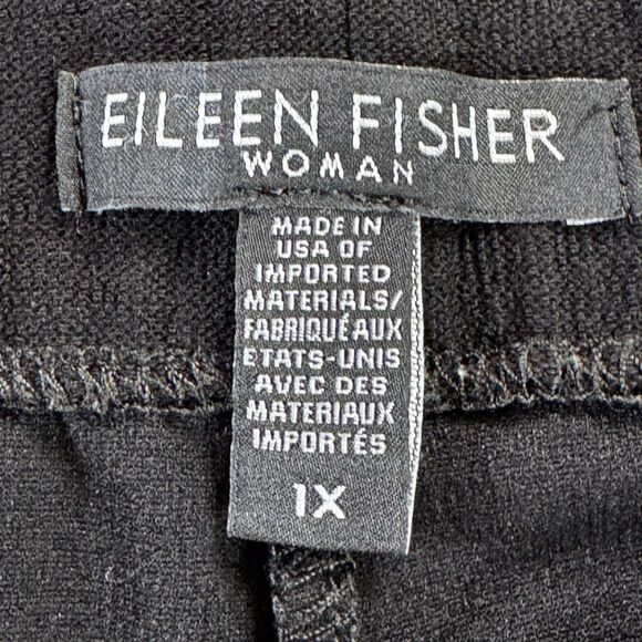 Eileen Fisher Woman 1X Black Wide Leg Knit Pants Made in USA Elastic Waist - Picture 5 of 12